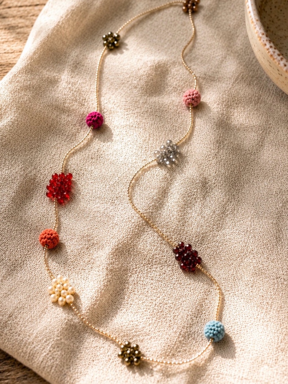 Anthropologie Lydell NYC Beaded Crochet Station Necklace Boho Long Necklace